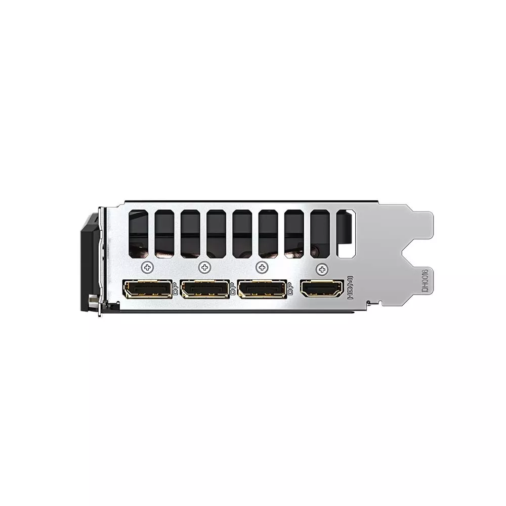 Gigabyte RTX 5060 WINDFORCE OC rear I/O bracket showing DisplayPort and HDMI connections