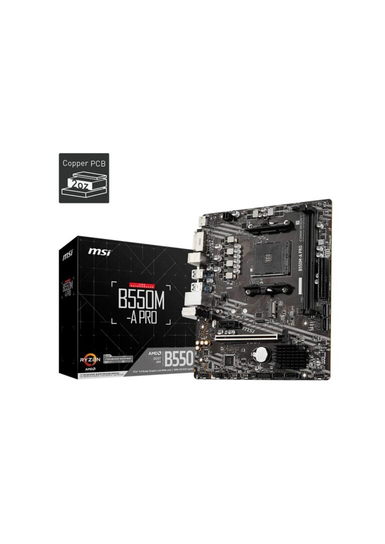 MSI B550M-A PRO ProSeries Micro-ATX Motherboard AMD Ryzen, AM4, DDR4, PCIe 4.0, SATA 6Gb/s, M.2, USB 3.2 Gen 1