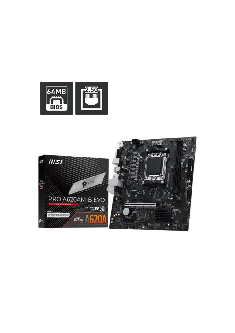 MSI PRO A620AM-B EVO AMD RYZEN 7000 8000 9000 Series AM5/DDR5/PCIe 4.0/1xM.2 - mATX MotherBoard