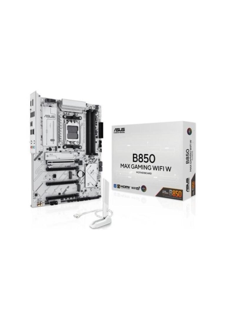 ASUS B850 MAX Gaming WIFI AM5 ATX Motherboard, AMD B850 Chipset, 4x DIMM DDR5 Slots, Up to 256GB Max Memory, 1x PCIe 5.0 x16, 3x M.2 Slots, Wi-Fi 6E & BT 5.3, White