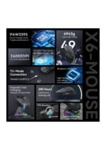ATTACK SHARK X6 Lightweight Wireless Gaming Mouse with RGB Backlight Charging Base,Tri-Mode Wired/2.4GHz/BT5.2,26K DPI, PAW3395 Optical Sensor,HUANO Switch,5programmable Buttons,PC/Mac(Black) — view 3