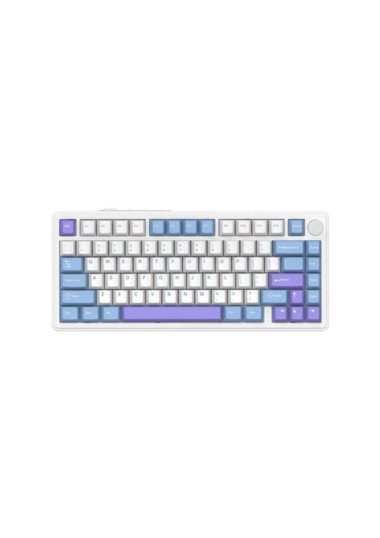 ATTACK SHARK X85 Wireless Gaming Keyboard with Knob Hot Swappable 75% Mechanical Keyboard Bluetooth/2.4GHz/USB-C PBT Keycaps Gasket RGB Coiled Cable Linear White Jade Switch Custom for Win/PC/MAC, (White Purple) (عربي)