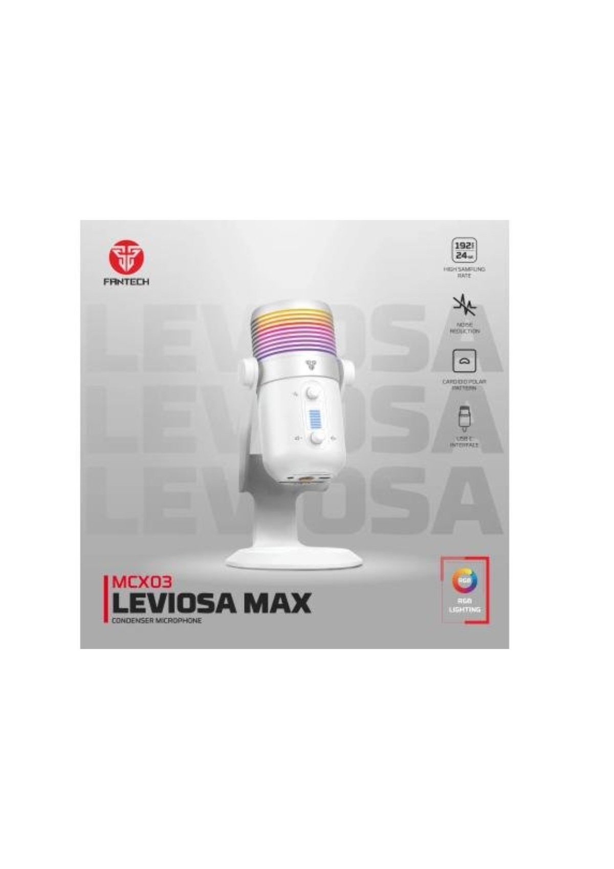 FANTECH LEVIOSA MCX03 Professional Condenser RGB USB Microphone, Noise Reduction Button, One Touch Mute — Image 1 FANTECH LEVIOSA MCX03
