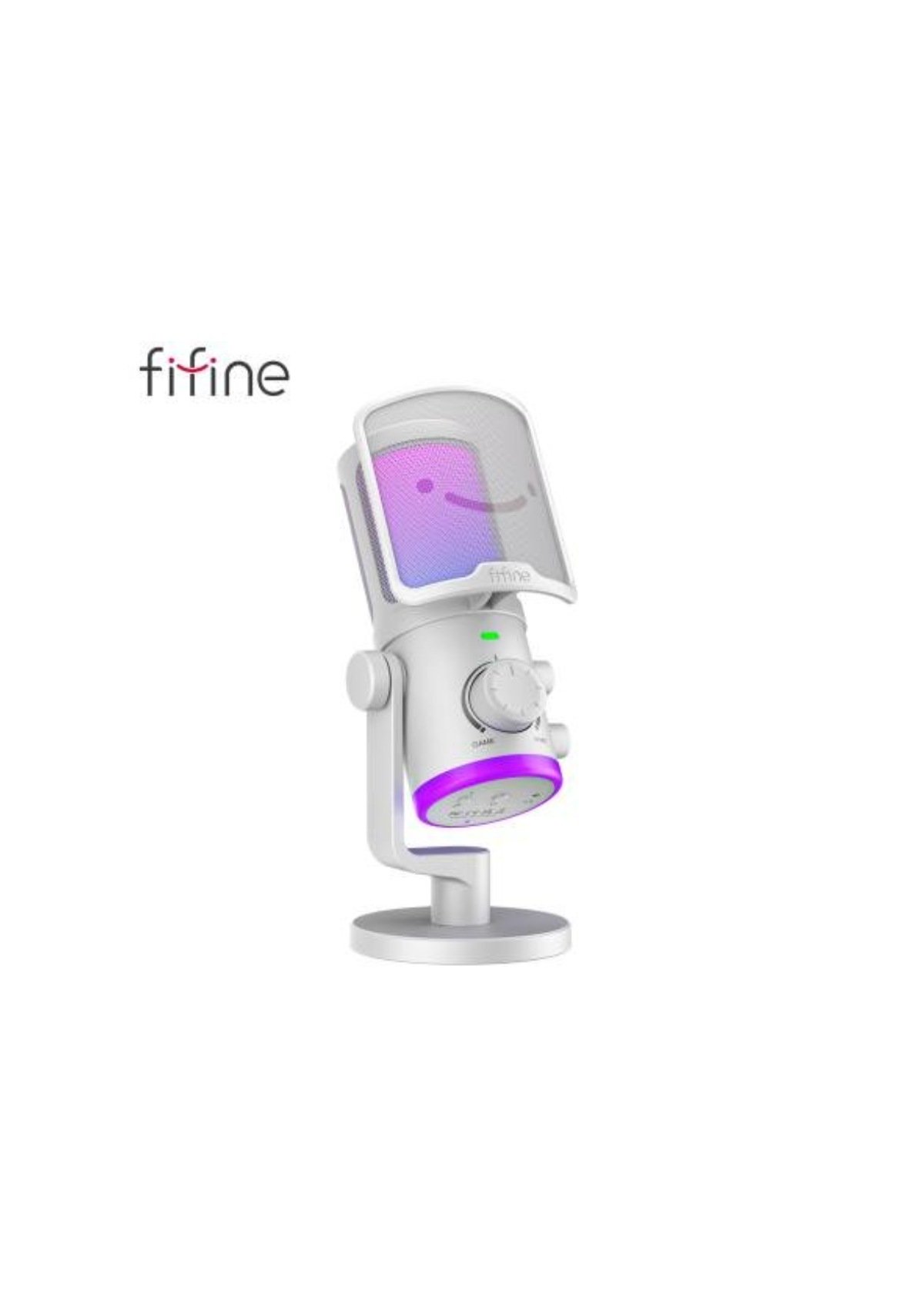 Fifine Ampligame AM6W Condenser Mic With Game/chat Mix, Noise Suppression, Monitoring, I/o Level & RGB Controls (White) — Image 1 Fifine Ampligame AM6W